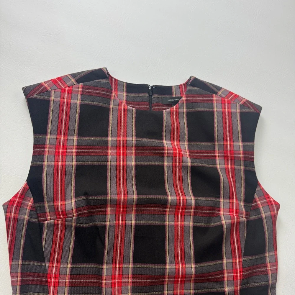 Ann Taylor Womens Red Black Plaid Sleeveless Shift Dress Career Size 10
